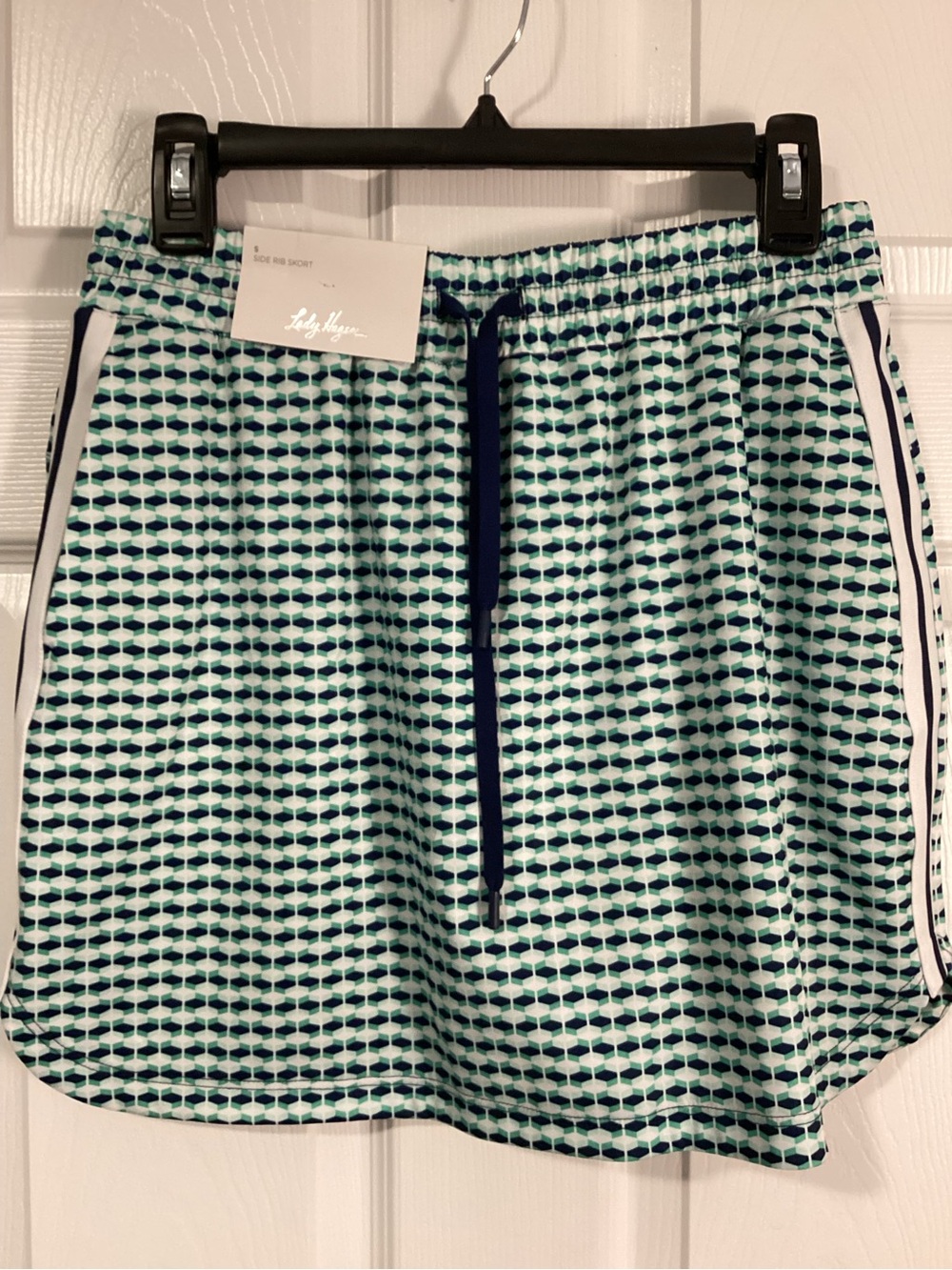 Lady Hagen Navy & Mint Geometric Golf Skirt with Lined Shorts